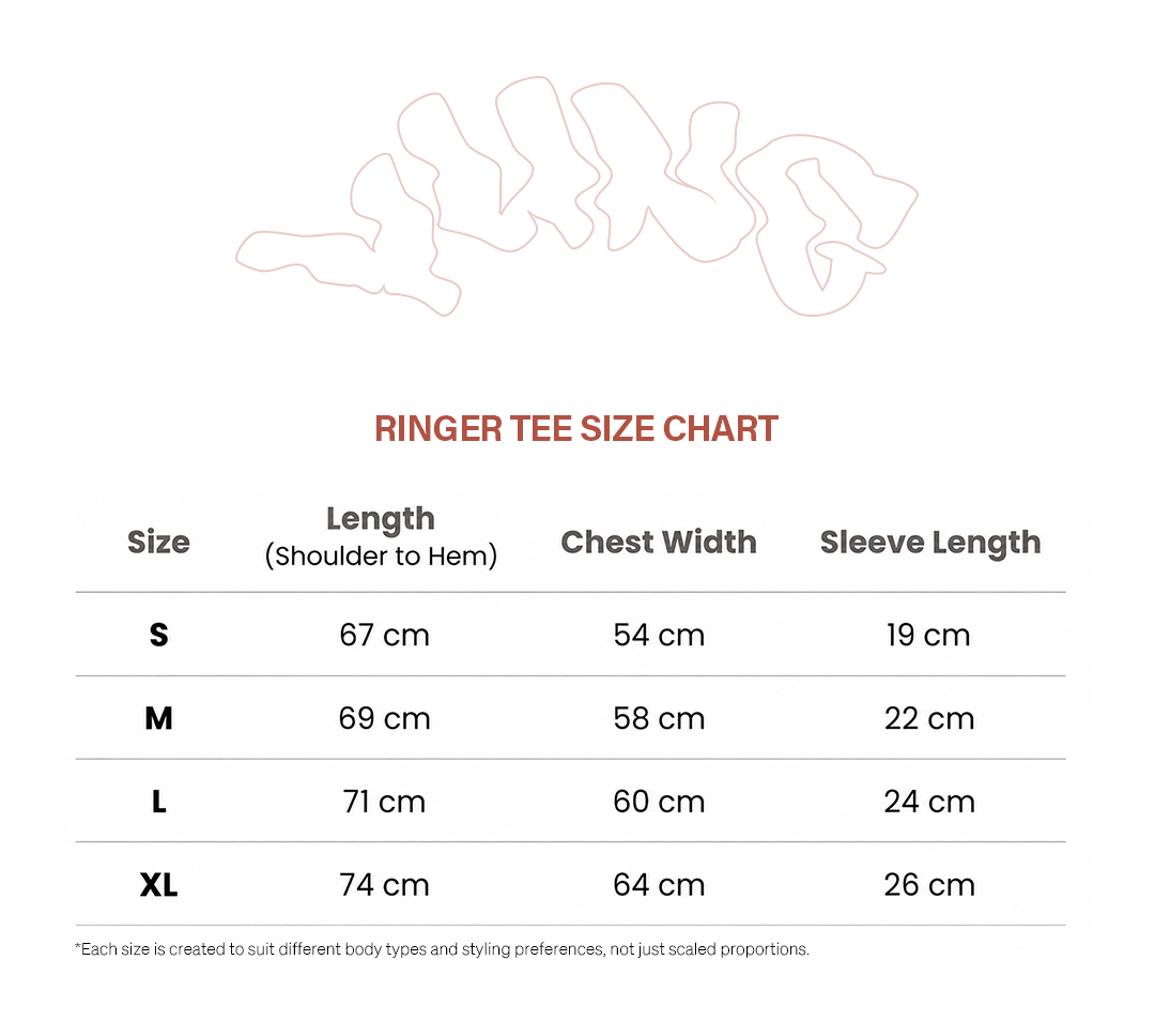 Local Celebrity Ringer Tee size chart